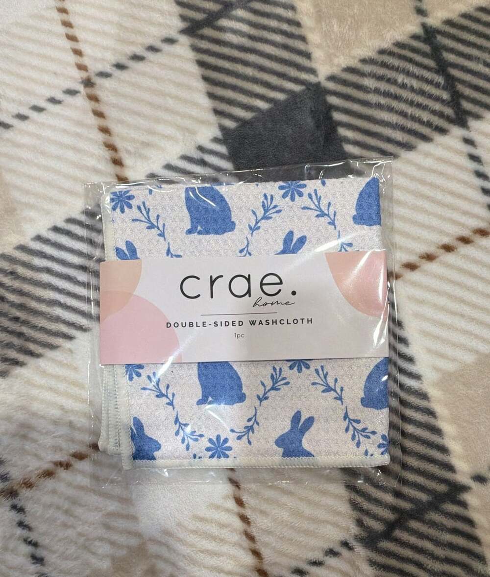 Crae Home Blue Bunny Meadow Double-Sided Washcloth Size 12x12